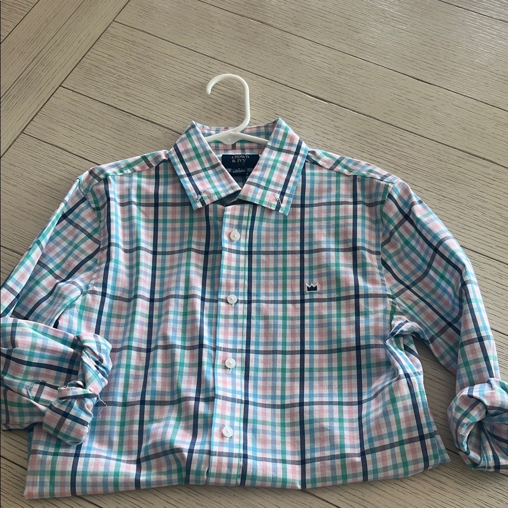 crown & ivy Boys Plaid Button-Down Shirt in Teal, Pink & Navy